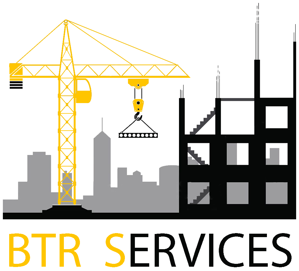 Marchio BTR Services con gru e struttura in costruzione